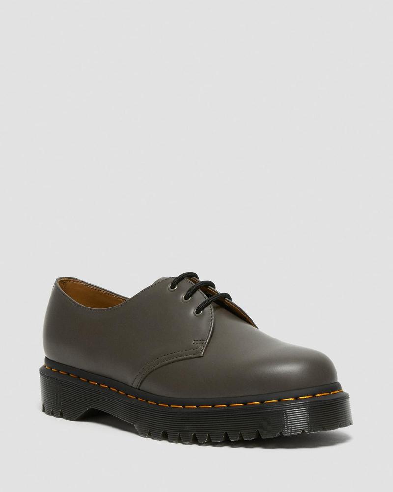 Khaki / Grey Women\'s Dr Martens 1461 Bex Smooth Leather Oxfords Shoes | CA 341PJJ